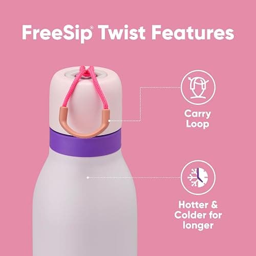 Owala FreeSip Twist Insulated Stainless Steel Water Bottle with Straw for Sports and Travel, BPA-Free, 18-oz, Pink/Purple (Dreamy Field) thumbnail 3