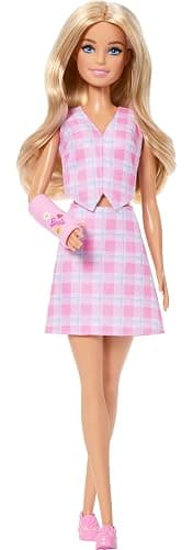 Barbie Fashionistas Doll #243 with Blonde Hair and Pink Arm Cast Accessory, Wearing Plaid Top and Skirt with Pink Loafers thumbnail 5