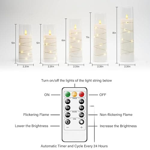 kakoya Flameless LED Candles with Timer 5 Pc Flickering Flameless Candles for Romantic Ambiance and Home Decoration Stable Acrylic Shell,with Embedded Star String，Battery Operated Candles（White） thumbnail 5