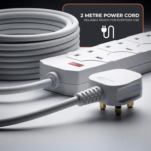 Wolf Power 4 Way Extension Lead, 2 Metre Extension Cable with UK 3 Pin Plug, Multi Socket Power Strip, Wall Mountable, Suitable for Home, Office & Appliances (White, 1 Pack) thumbnail 5
