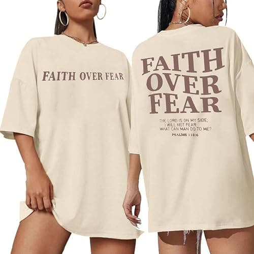 BANGELY Faith Over Fear Shirt Women Graphic Shirts Oversized Workout Gym Christian Religious Tees Drop Shoulder Tee Tops - Image 1