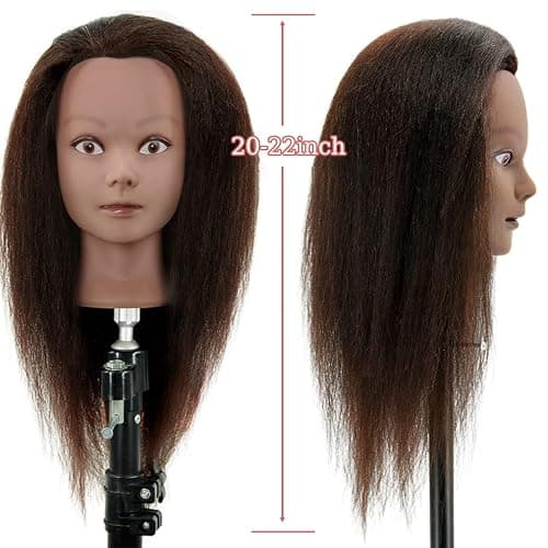 FABA Mannequin Head Human Hair with Clamp Stand-100% Real Hair Mannequin Head for Makeup Practice Dark Brown Doll Head Styling 20"-22" Cosmetology Manikin Doll Head for Hair Styling thumbnail 3
