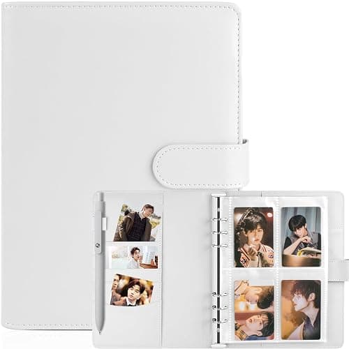 Kpop Photocard Binder, PU Leather A5 Photocard Holder with 200 Pocket, K-Pop Korean Pop Photocard Holder Binder Book, 4 Photo Style Photo Card Album Trading Cards Organizer(White) - Image 1