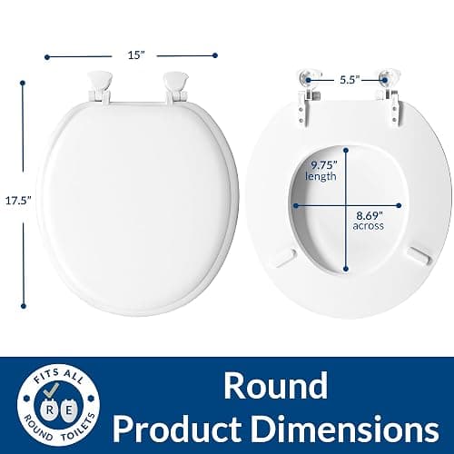 Mayfair Padded Toilet Seat, Cushioned Soft Vinyl over Wood Core Seat, Secure Hinges, Easy Clean, Made in USA, Round, White (Pack of 2) thumbnail 2