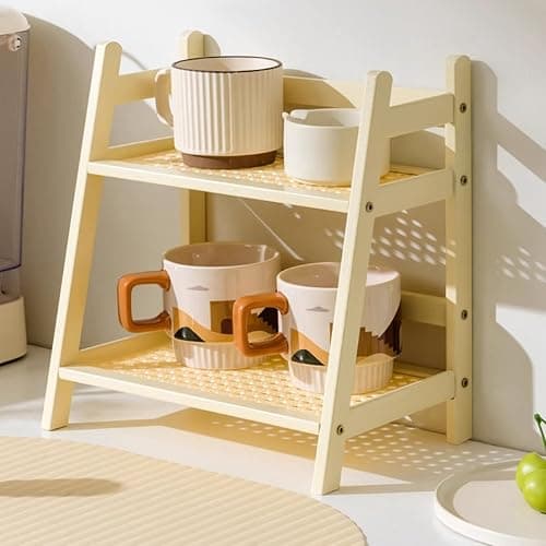 2 Tier Bamboo Coffee and Tea Station Organizer, Countertop Mug Holder, Cup Display and Condiment Rack, Kitchen Shelf for Cups, Matcha, and Accessories (Dark Brown) thumbnail 5