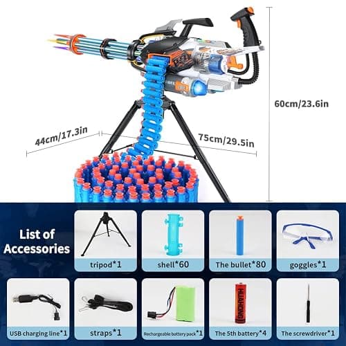 FEIDAMA Gatling Toy Gun for Kids, Soft Foam Bullets, 10-13m Range, 60 Darts, 360 Rotation, Blue thumbnail 2