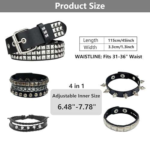 Black Studded Belt, Studded Bracelet Goth Rivet Punk Rock Cuff Bracelets Y2K Belt Emo Spike Cuff Bracelet Grunge Accessories for Women Men thumbnail 2