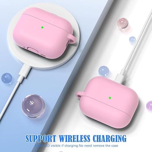 MHYALUDO for AirPods Pro 3 Case 2025, Military Grade Soft Silicone Shock-Absorbing for AirPods Pro 3rd Generation (USB-C Cable) with Lanyard and Cleaning Kit,Front LED Visible, Pink thumbnail 5
