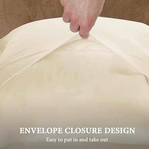BHZ Satin Goose Down Feather Pillows Standard Size with Beige Satin Pillowcase for Hair and Skin, Cooling Pillow Cases Similar to Silk Pillow Cases, Decorative for Women, Mom Men thumbnail 4