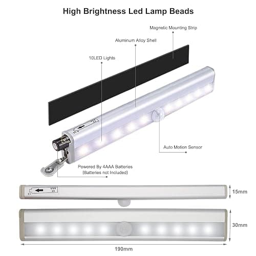 CCBASEBALL Motion Activated RV Step Lights, 10 LED Battery Operated Motorhome Motion Sensor led Light Strip, Magnetic Night Light Bar for Motorhome Travel,Travel Trailers, Camper (2 Pack) thumbnail 3