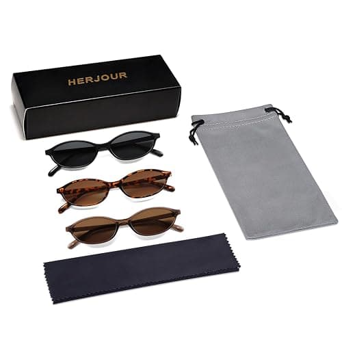 HERJOUR Retro Oval Cat Eye Sunglasses for Women Y2k Trendy Narrow Sunnies Designer Sun Glasses AR82253 thumbnail 5