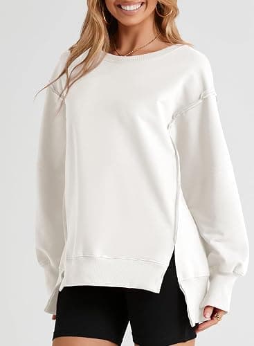 SHEWIN Womens Oversized Reverse Seam Sweatshirt Casual Long Sleeve Pullover Tops Lightweight Loose Crewneck Sweatshirts thumbnail 8