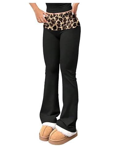 SHENHE Women's Fold Over Flare Leggings High Waisted Bootcut Gym Workout Yoga Pants - Image 1