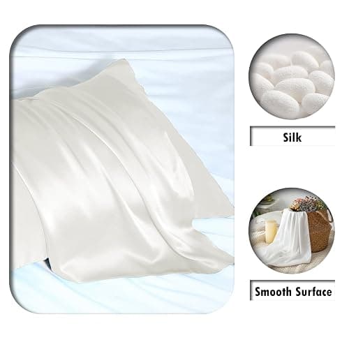 Mulberry Silk Pillow Cases Standard Size Silk Pillowcase with Zipper Soft Breathable Smooth Cooling Satin Silk Pillow Covers for Sleeping for Hair and Skin (Ivory,20"X 26",1Pcs) thumbnail 2