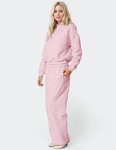 OLAPTA Women 2 Piece Outfits Ditsy Flower Print Sweatsuits Sets Long Sleeve Sweatshirts Wide Leg Sweatpants Fall Tracksuits thumbnail 3