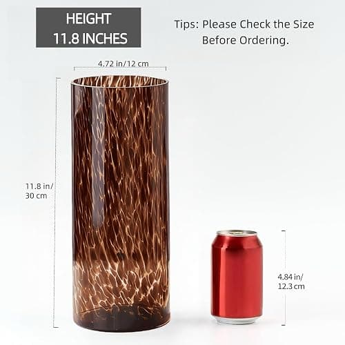 Large Leopard Amber Glass Vase, Luxe 11.8” Brown Decorative Centerpiece, Translucent Vintage Tortoise Shell Vase for Pampas Grass, Boho Modern Farmhouse Home Decor thumbnail 2