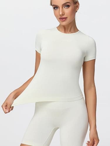 MCEDAR Womens Seamless Soft Smoothing T-Shirts Short Sleeve Slim Fit Basic Tees Crew Neck Casual Shirts thumbnail 4