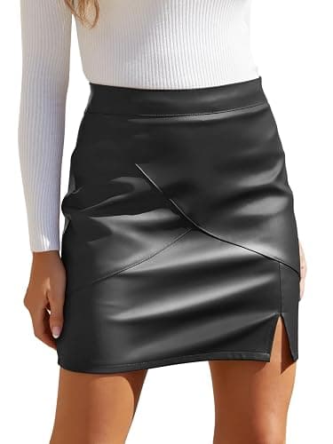 We1Fit Womens Fuax Leather Skirt High Waisted Bodycon Pencil Mini Skirts with Shorts - Image 1
