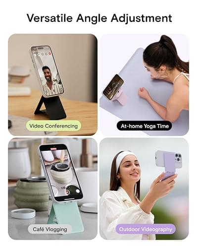 MOFT Phone Stand, Magnetic Phone Tripod Stand Stain-Resistant MOVAS Leather & Angle Adjustment & Strong Magnets Tripod for iPhone 17/16/15/14/13/12 (Included Metal Ring)-Peppermint thumbnail 5