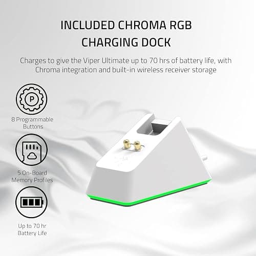 Razer Viper Ultimate Lightweight Wireless Gaming Mouse & RGB Charging Dock: Hyperspeed Wireless Technology - 20K DPI Optical Sensor - 74g Lightweight - 70 Hr Battery - Mercury White thumbnail 6