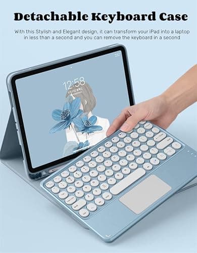 AnMengXinLing Keyboard Case for iPad Air 5 2022/Air 4 2020-Touchpad Detachable Keyboard with Pencil Holder -Slim Leather Folio Smart Cover for iPad Air 5th/4th 10.9 inch, Mint Green - iPad9/iPad8/iPad7 10.2inch New Pink thumbnail 3