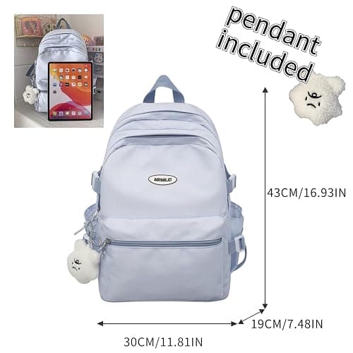 VTTDB Kawaii Backpack with Cute Accessories Casual Aesthetic Daypack Simple Laptop Bag Waterproof Travel Rucksack for Women (blue) thumbnail 3