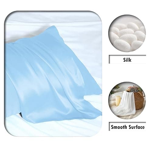 Silk Pillow Cases 2 Pack Soft Breathable and Sliky Standard Size Pillow Cases Set of 2,Natural Mulberry Satin Silk Pillowcase with Hidden Zipper for Hair and Skin (Sky Blue,20"X 26",2pcs) thumbnail 2