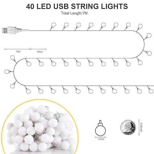 Liyade Lichterkette Innen, 7M 40LED Lichterkette Warmweiß, Kugel Lichterkette USB 5V 2700K, Ideal für Zimmer, Kinderzimmer, Balkon, Hochzeiten, Partys, Weihnachten Deko thumbnail 6