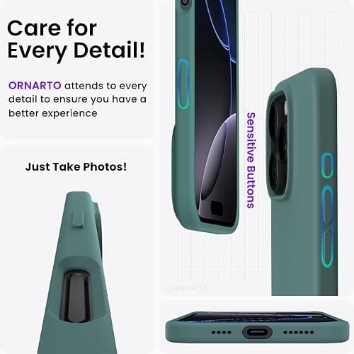 ORNARTO Compatible with iPhone 16 Pro Max Case 6.9",Liquid Silicone 3 Layers Full Covered Soft Gel Rubber Phone Case,Shockproof Protective Cover 6.9 Inch with Anti-Scratch Microfiber Lining-Pine Green thumbnail 5