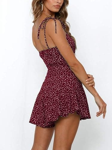 Jeanewpole1 Women's Boho Floral Wide Leg Short Romper Spaghetti Strap Smocked Jumpsuit thumbnail 3