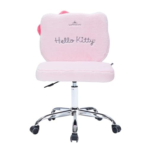 Impressions Vanity Hello Kitty® Teddy Fur Swivel Vanity Chair with Wheels | Adjustable Height 360-Degree Spin Armless Padded Kawaii Cute Desk Chair with Backrest for Makeup Room or Bedroom, Teddy Pink thumbnail 3