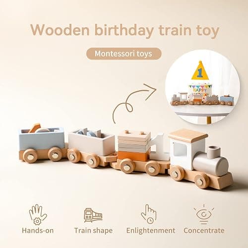 ibwaae Wooden Train Set for Baby Toys with Numbers and Blocks Train Toy 12 PCS for Toddler Boys and Girls 1 2 3 4 5 Birthday Toys thumbnail 6