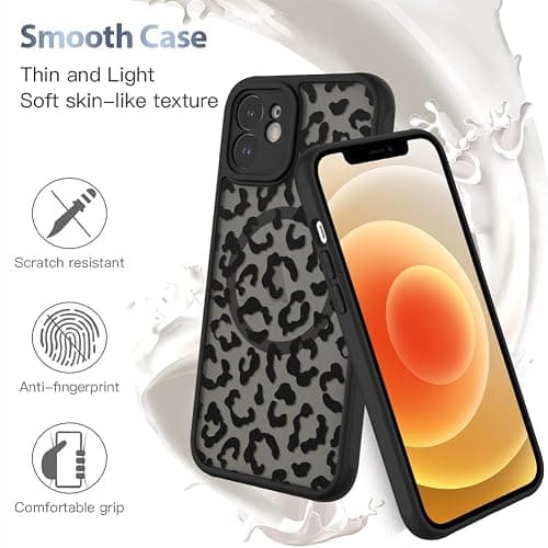 AIGOMARA Case for iPhone 12 [Compatible with MagSafe] Black Leopard Pattern Design for Women Girls Men Soft TPU Bumper Hard PC Back Anti-Fall Shockproof Protective Slim Magnetic Cover thumbnail 5