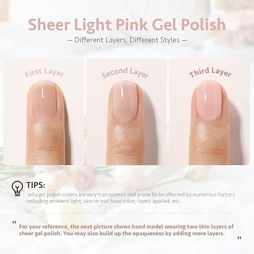 GAOY Sheer Light Pink Gel Nail Polish, 16ml Jelly Milky White Peach Translucent Color 1352 UV Light Cure Gel Polish for Nail Art DIY Manicure and Pedicure at Home thumbnail 2