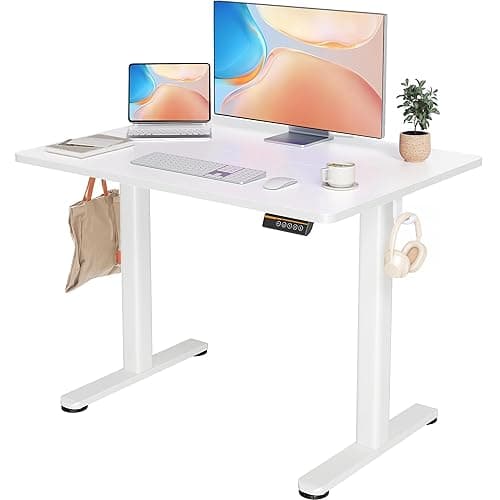 YDN Electric Standing Desk Adjustable Height, 40 x 24 Inches Stand up Desk with Cable Management, Home Office Desks with Splice Board & White Frame, White Top - 40 Inch - White