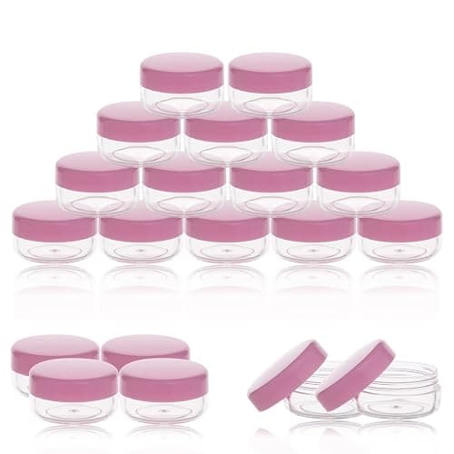 ZEJIA 3 Gram Sample Containers with Lids, 25 Count Tiny Sample Jars, 3ML Makeup Cosmetic Containers for Lip Balms, Lotion, Powder, Beauty Products(Pink Lids) - Image 1