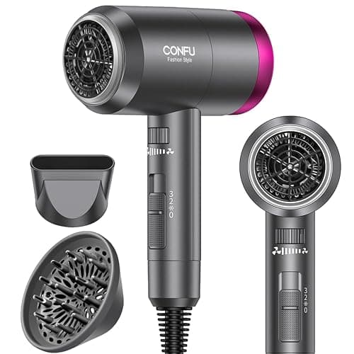 CONFU Ionic Blow Dryer 1600W, Portable Lightweight Fast Drying Negative Ion Hairdryer Blowdryer, 3 Heat Settings & Infinity Speed, with Diffuser and Concentrator Nozzle for Home & Travel - Image 1