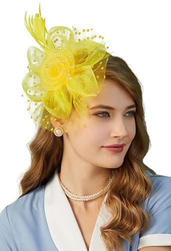 Cizoe Fascinators Hat for Women Tea Party Headband Kentucky Derby Wedding Flower Cocktail Mesh Feathers Hair Clip - Image 1