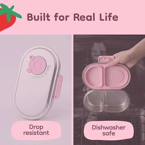 Good Bare Stainless Steel Snack Container for Kids – 2 Compartment Metal Bento Box, Leakproof, Non-Toxic, Easy-Open Latch, Dishwasher Safe, Small Snack Pack, Perfect for On-the-Go (Sweet Pink) thumbnail 7