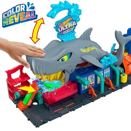 Hot Wheels City Track Set, Ultra Shark Car Wash with 1:64 Scale Color Reveal Toy Vehicle, Repeat Color-Change Feature, Storage thumbnail 7