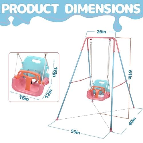 TALECO Gear Toddler Swing, 3-in-1 Swing Sets for Backyard, Baby Swing Outdoor/Indoor, Toddler Swing Set Suitable for Children 6 Months and Older (Pink) - Pink thumbnail 3