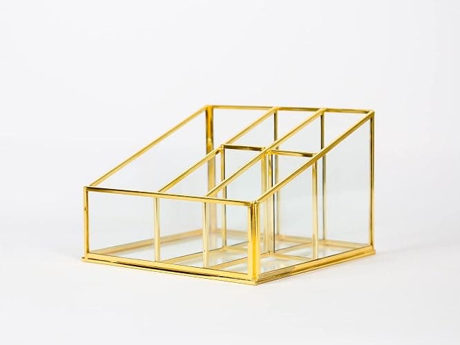 Gold Glass Desktop, Vantity, Make Up Storage Organiser - Dressing Table Top Jewellery Storage 5 Compartment Box - Bedroom thumbnail 4