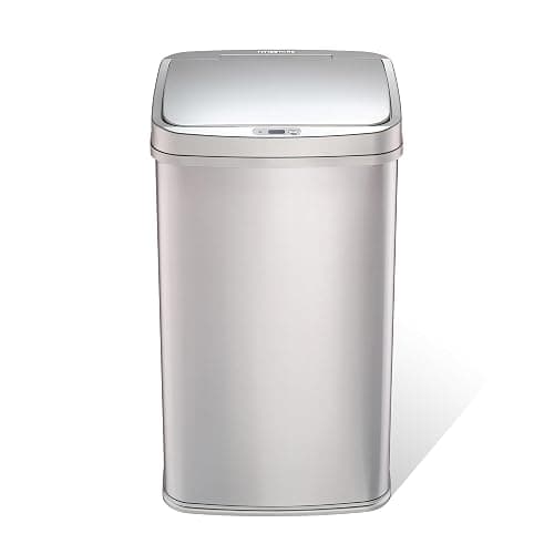 Ninestars 13 Gallon Automatic Trash Can, 50L Touchless Motion Sensor Garbage Can with Odor-Sealing Lid, Rectangular Stainless Steel, Silver Trim - Image 1