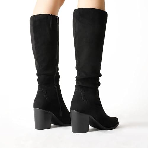 DREAM PAIRS Women's Slouchy Knee-High Chunky Heel Boots | 3-in Block Heel,Faux Suede Leather,Slouch Pull-on,Side Zipper,Pointed Toe,Comfortable Fall Winter Boots for Women thumbnail 7