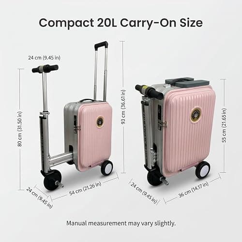Ride On Electric Suitcase for Adults & Kids, Motorised Scooter Luggage with 250W Motor, Rechargeable Battery, TSA Lock, USB Charging, Smart Travel Case, 110kg Load thumbnail 4