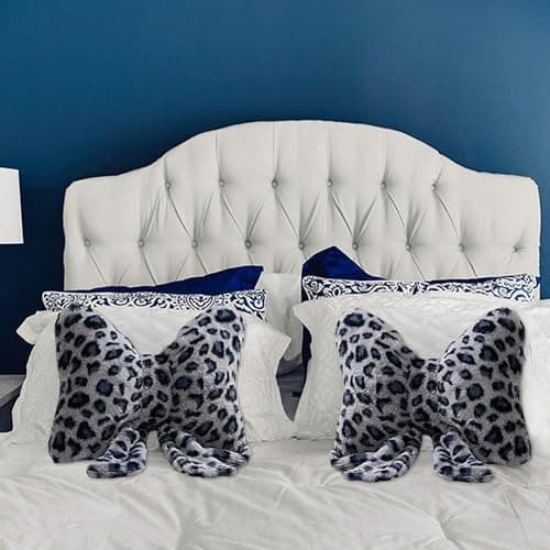 GKWW Leopard Print Throw Pillow Furry Bow Plush Pillows Cute Flower Plush Pillow Cheetah Home Decor Stuffed Bow Lumbar Pillow for Bed Couch Living Room Decor (Blue, 16in) thumbnail 5