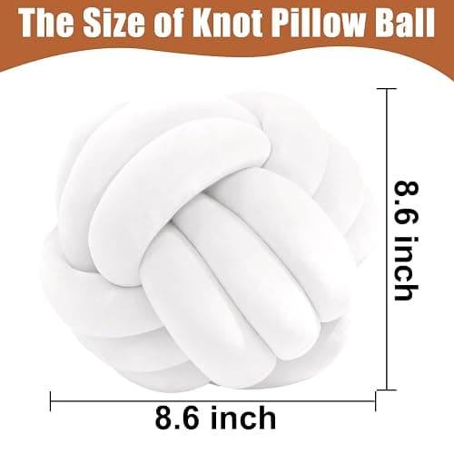 Adlbbkiy White 8.6 Inches Knot Pillow Ball, Round Soft Handmade Knotted Ball Pillow Plush Cushion Home Decor, Knotted Plush Pillow Cushion, for Bedroom, Living Room Sofa, Office Decoration thumbnail 2