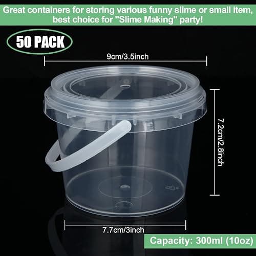 ZOEYES 50 PCS 10 oz Slime Containers with Lids and Handles, Plastic 300ml Storage Bucket Containers, Clear Slime Storage Case for Slime DIY Art Craft, Mini Toy, Pigment, Small Tools, Part Material thumbnail 2