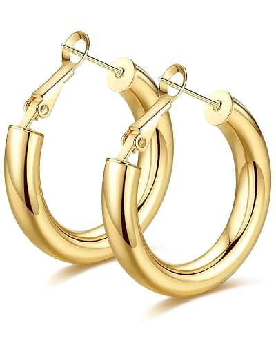 wowshow Gold Hoop Earrings for Women Chunky Hoops 14K Gold Plated Thick Hollow Tube Lightweight Earrings for Mother Birthday Gifts 20/25/30/40/50MM - Image 1