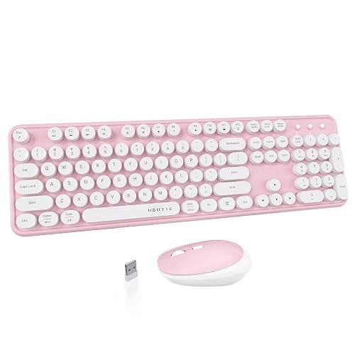 UBOTIE Colorful Computer Wireless Keyboard Mouse Combos, Typewriter Flexible Keys Office Full-Sized Keyboard, 2.4GHz Dropout-Free Connection and Optical Mouse (Pink-White) - Image 1